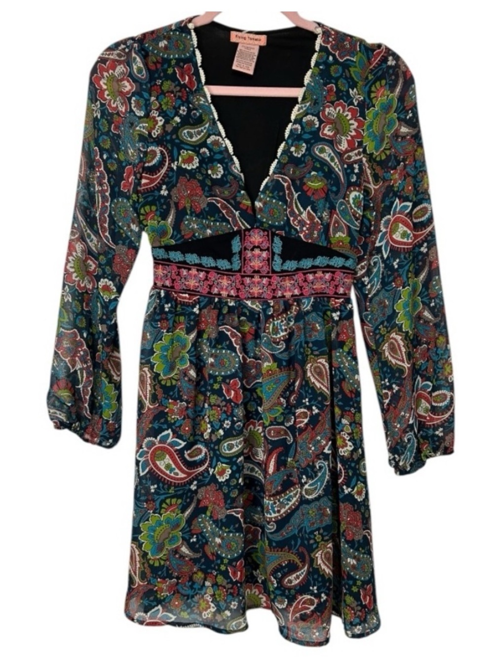 FLYING TOMATO Women’s Colorful Paisley Print Deep V-neck Midi Dress